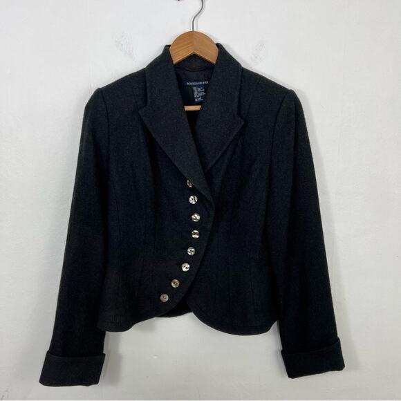 BOSTON PROPER FITTED CROPPED WOOL BLEND GRAY BLAZER ALABASTER BUTTONS Size 4 - Picture 11 of 11